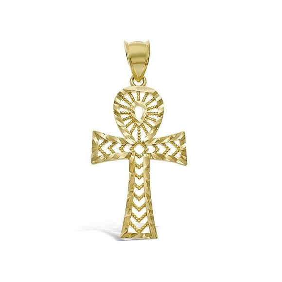 Egyptian Ankh Cross Pendant 10k Yellow Gold Charm 1.8 inch - Picture 1 of 4